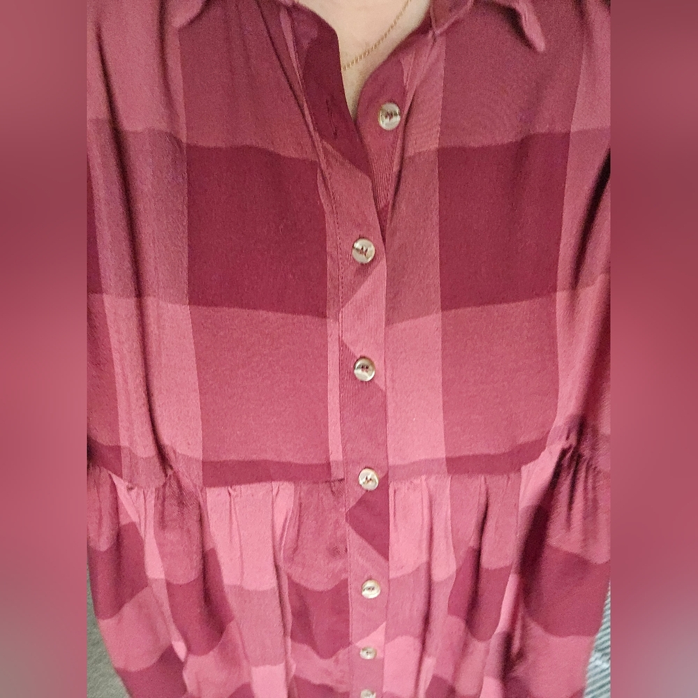 Vici, Entro, Burgundy Dress Shilah Plaid Babydoll Mini Dress, L - Picture 5 of 10